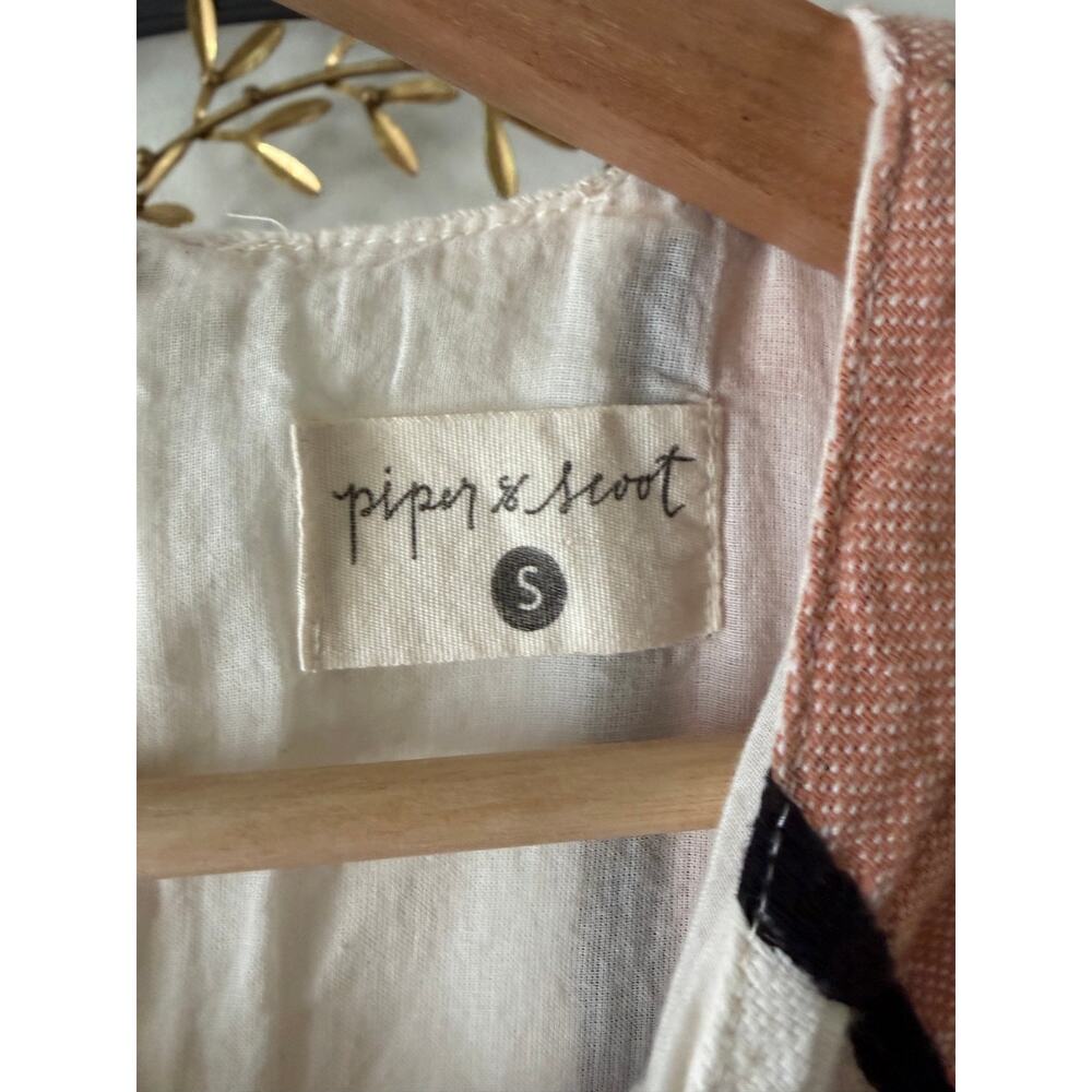 Piper & Scoot Womens Textured Geometric Dress Cream Pink Blue Boho Cottagecore - Picture 3 of 4